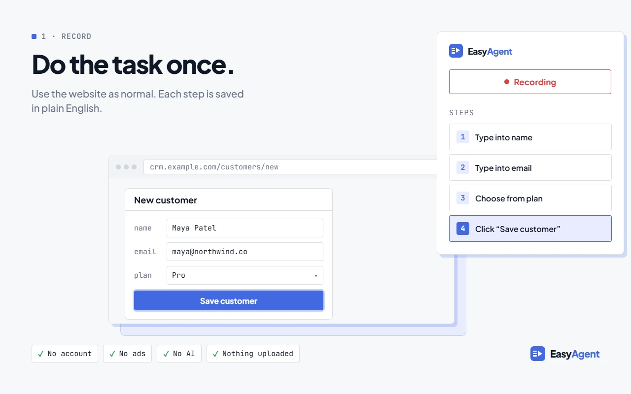 Easy Agent: record a task once, with each step saved in plain English